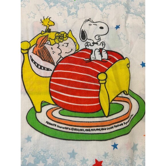 Vintage Peanuts Snoopy Twin Flat Bed Sheet Charlie Brown Sleepover - Picture 2 of 4